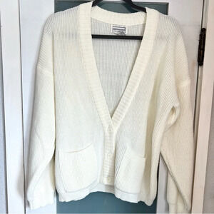 Steppingstones Casual White Women Chunky Knit Sweater Cream Cardigan Size Medium